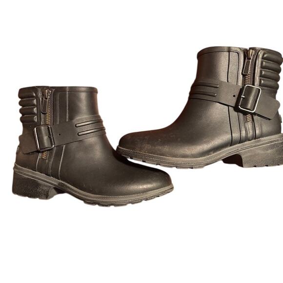 Sperry Top -Sider Black Rain Boots Aerial Beck Motorcycle zip sz 6.5 women's - Picture 4 of 6